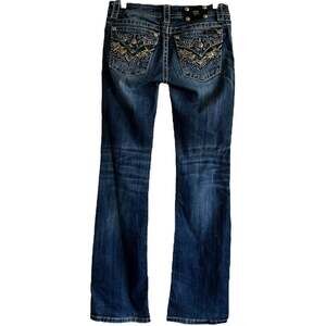 Miss Me Signature Rise Bootcut Jeans Rhinestone Sequin Medium Wash Blue 28